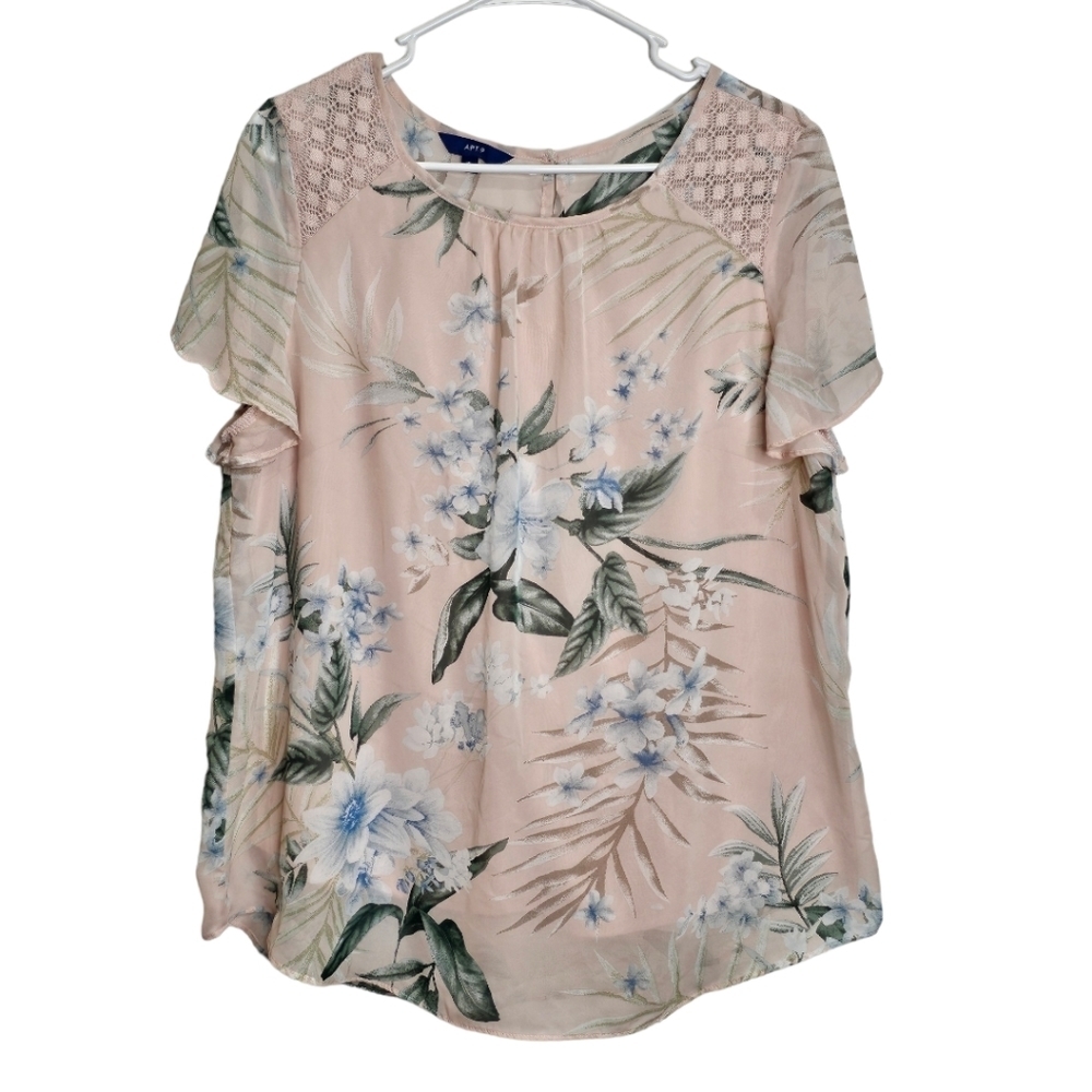 Apt. 9  Short Sleeve Flowy Floral Pink Blouse Double Lined Size XL - Picture 7 of 8